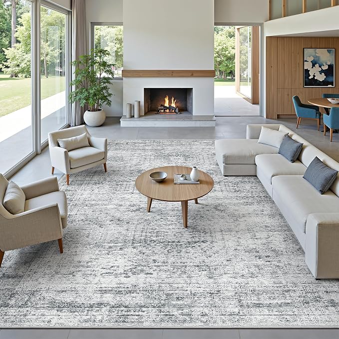 Soalmost 12x15 Washable Area Rug Gray Neutral Abstract Living Room Large Carpet - Image 2