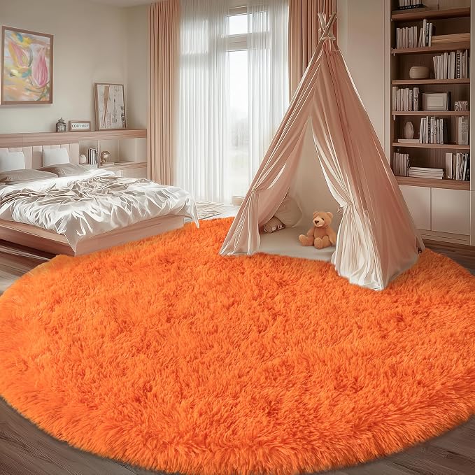 Round Orange Rug for Bedroom, 8 ft Circle Area Rugs for Living Room, Soft Large - Image 3
