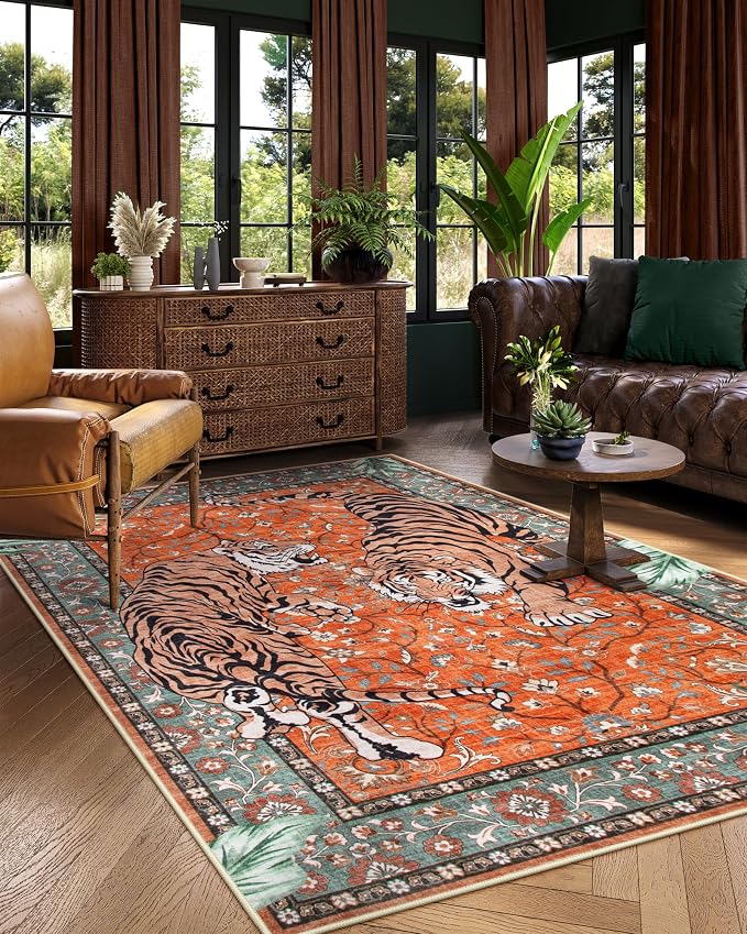 Moynesa Tiger 5x7 Area Rug, Boho Washable Living Room Rug, Non Slip Rugs - Image 7