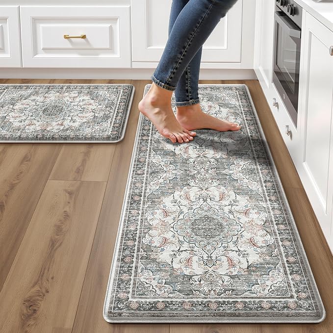 Boho Kitchen Mats for Floor 2 Piece Set Anti Fatigue Cushioned PVC Kitchen Rugs by tubeamin