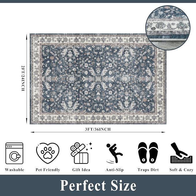 2x3 Non-Slip Washable Kitchen Rug - Image 2