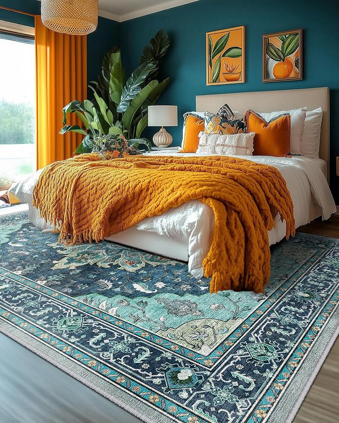 RELEANY Area Rugs Large 10'x12' Washable Non-Slip, Floral Vintage Distress - Image 2