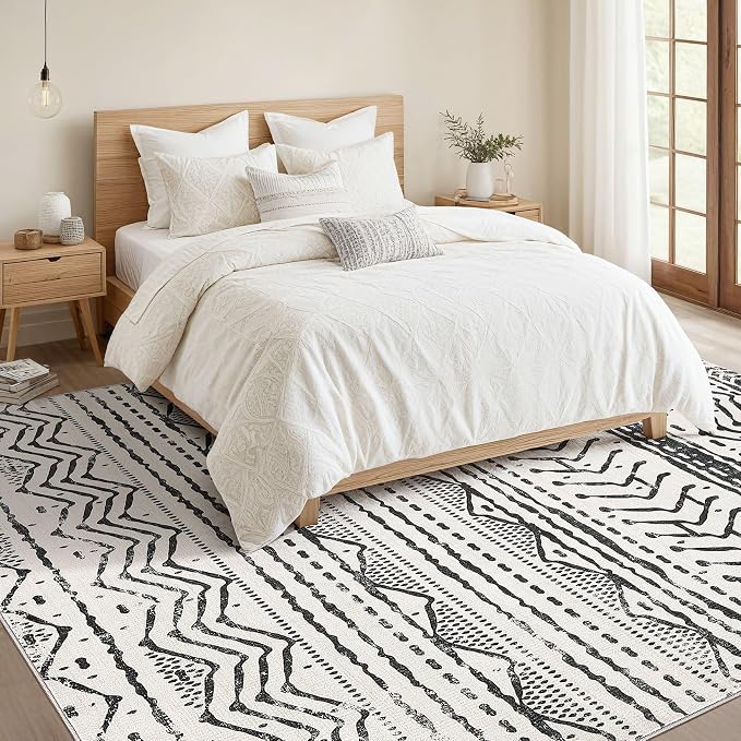 Nakagishi Black Rug Living Room 5X7: Washable Boho Large Neutral Soft Rug - Image 5