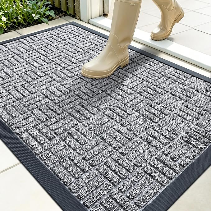 OLANLY Front Door Mat Outside Entrance 35x23, Heavy Duty Sturdy Natural Rubber by OLANLY