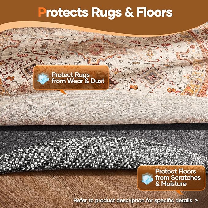 Veken 4 Ft Round Non Slip Cushioned Rug Pad Gripper, Felt and Silicone Backing - Image 5