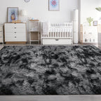 Plush 8x10 Area Rug for Living Room, Tie-Dyed Dark Grey Black 8x10 Shag Rug for - Image 8