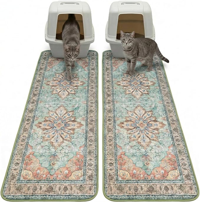 Hompet Cat Litter Mat 2 Pack, 20x60 Large Machine Washable Trapping Mats by Hompet