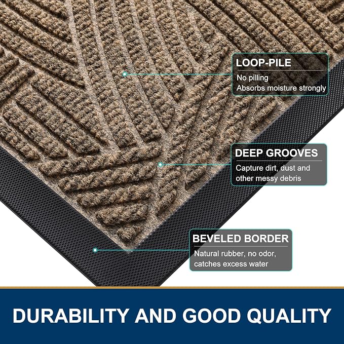 Smiry Front Door Mat Outside Entrance, Heavy Duty Sturdy Natural Rubber Doormat - Image 4