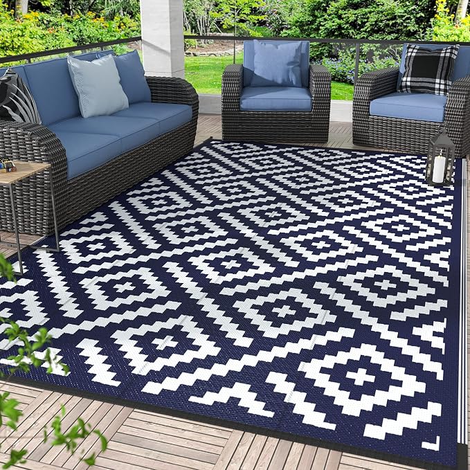 GENIMO Outdoor Rugs 8'x10' Waterproof, Reversible Mats, Area Plastic Straw Rug by GENIMO