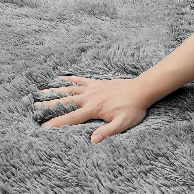 5x7 Area Rug for Living Room:Ultra Soft Fluffy Shag Light Grey Rugs, Large - Image 8