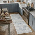 2x5 Washable Neutral Runner Rug Blue Vintage Hallway Kitchen Carpet Non-Slip by WondRg