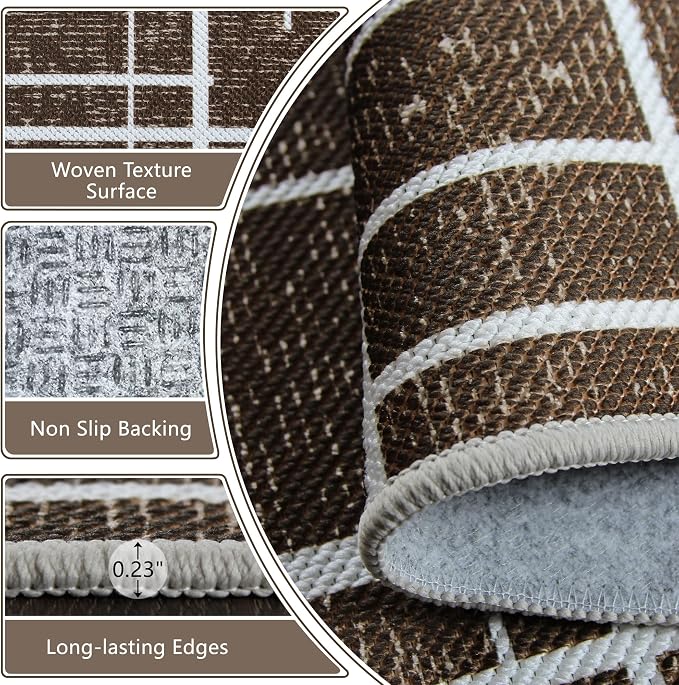 Brown 2x6 Runner Rug Non Slip, Modern Distressed Stripe Carpet Runners - Image 3