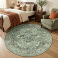 RELEANY Area Rugs Round 5ft Washable Non-Slip, Floral Vintage Distress by RELEANY