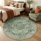 RELEANY Area Rugs Round 5ft Washable Non-Slip, Floral Vintage Distress by RELEANY