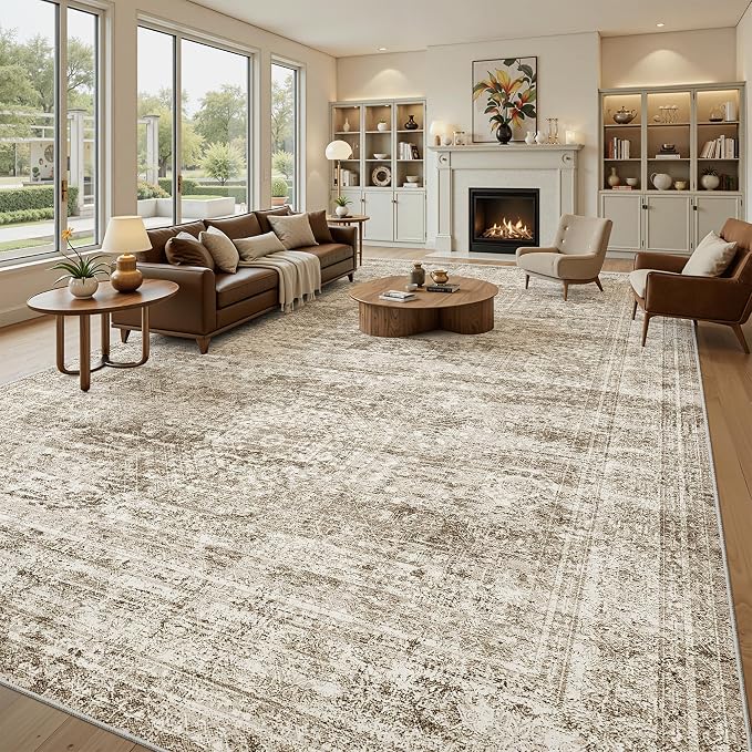 Soalmost 12x15 Washable Area Rug Brown Neutral Abstract Living Room Large - Image 2