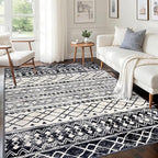 KUTA Morocca Area Rug 5x7 Black Navy Blue, Washable Boho Living Room Rugs by KUTA