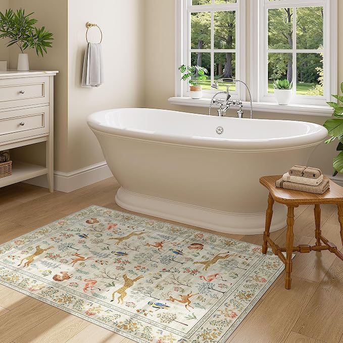 DUKINO 3x4 Washable Entryway Rug, Vintage Animal Ultra Soft Kitchen Area Rug - Image 5