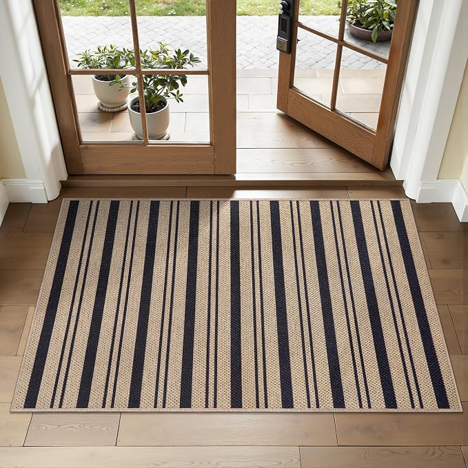 Tangsoo Stripe Easy Jute Rug, Ultra Thin 2x3 Outdoor Rug by Tangsoo
