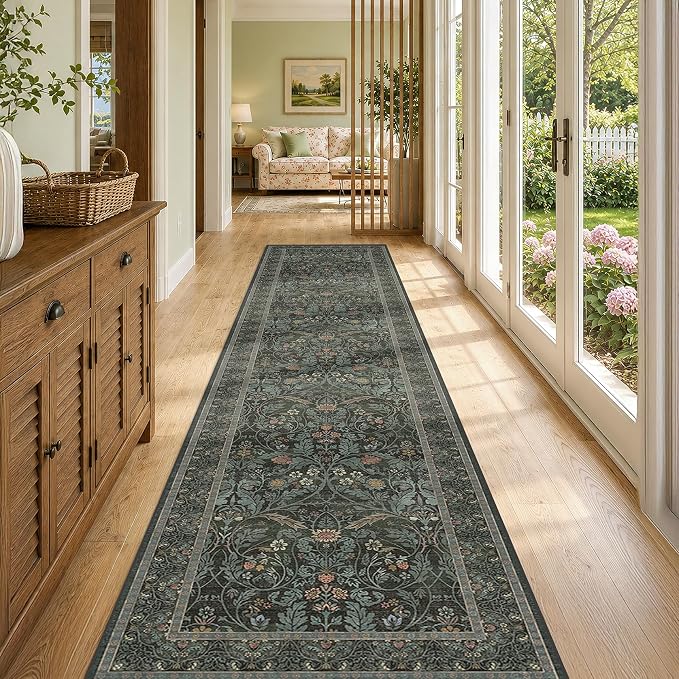 Dark Green 2'6"x12' Long Runner Rugs by Evyhood