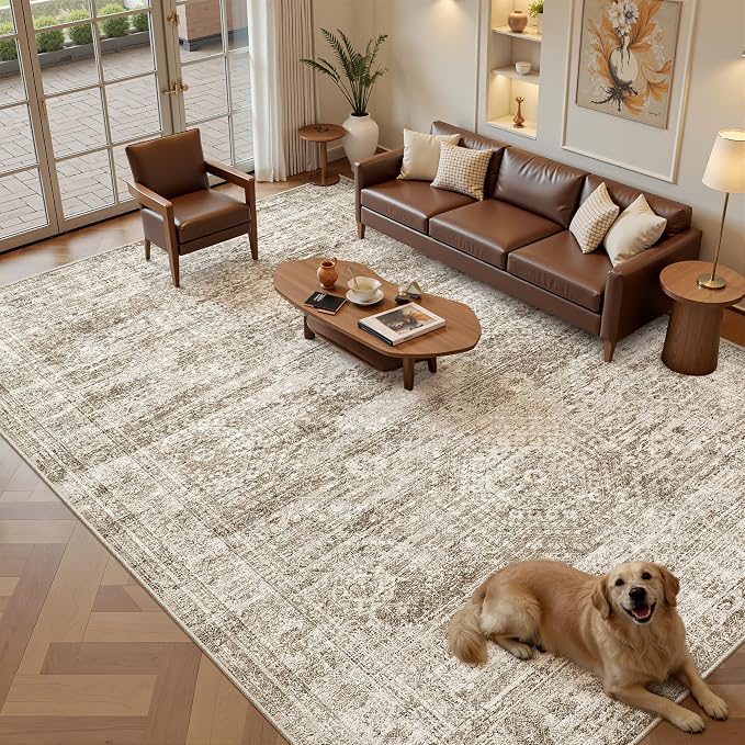 Soalmost 7x10 Area Rug for Living Room Washable Abstract Vintage Soft Thin - Image 2