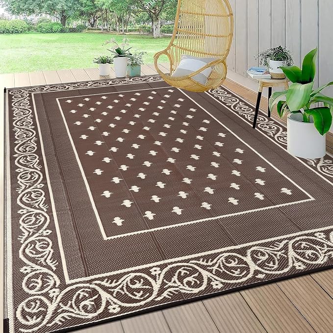Pauwer Waterproof Outdoor Rug 10x14, Reversible Plastic Straw Patio Camping Rug by Pauwer