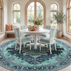 RELEANY Area Rugs Round 8ft Washable Non-Slip, Floral Vintage Distress - Image 2