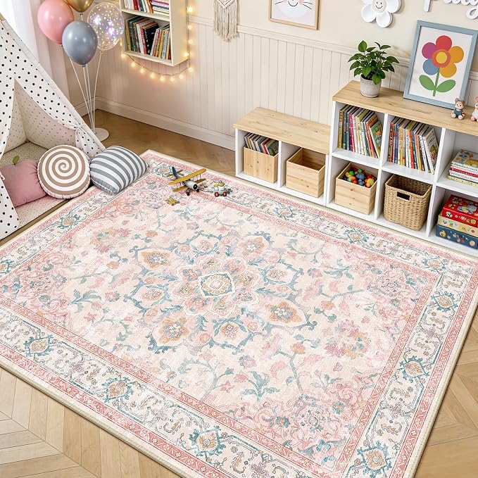 CAPALOCA Machine Washable Rugs Nursery Rug 3x5 Cute Girl Non Slip Low Pile - Image 3