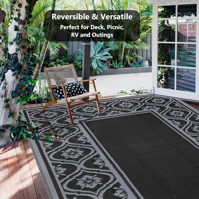HUGEAR Outdoor Plastic Straw Rug, Waterproof Outdoor Rugs - Image 5
