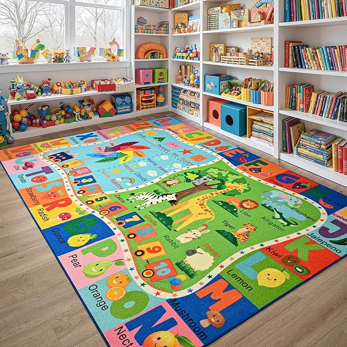 Maxsoft Kids Rug for Playroom, Educational 5x7 Play Mat for Classroom, Washable - Image 3
