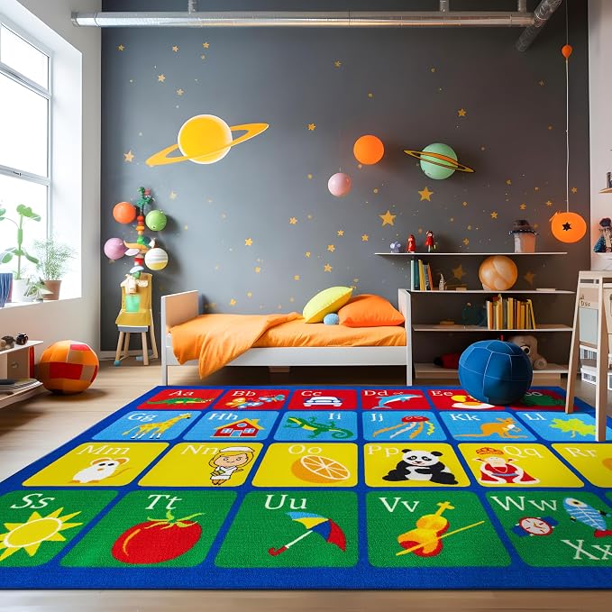 Rugshop Kids Alphabet Educational Learning High Traffic Living Room, Home by Rugshop