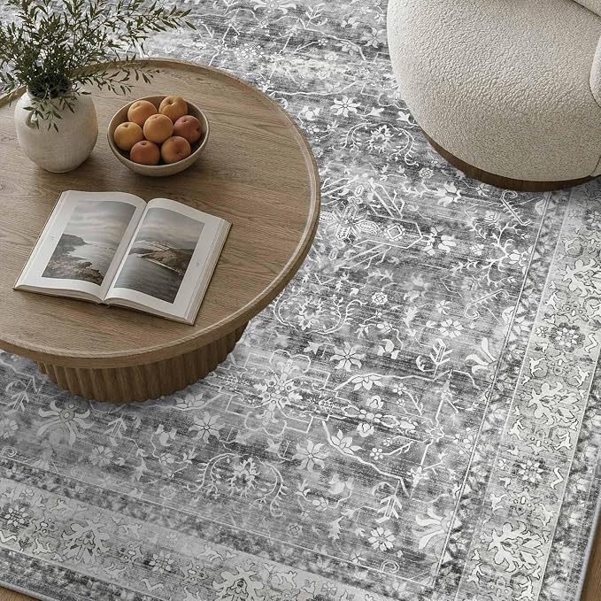 Latte&Fog 6x9 Area Rugs for Living Room Washable Vintage Soft Grey Rugs | for - Image 4