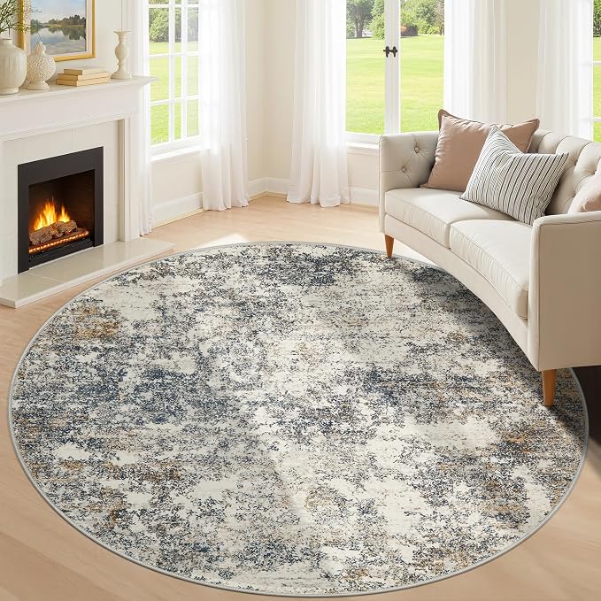 8ft Washable Round Rug by KiginaraArt
