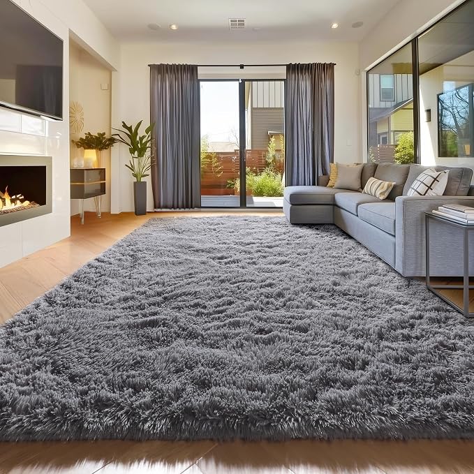 Amdrebio Grey Modern Fluffy Living Room Rugs, 5x8 Rug, Furry Area Rug - Image 7