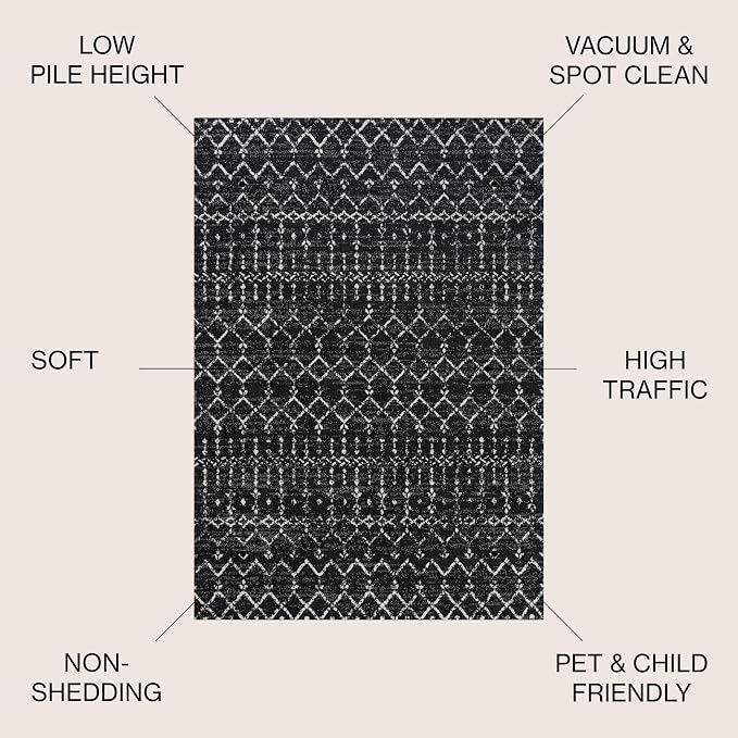 JONATHAN Y Boho Vintage Diamond Black/Ivory Round Area Rug 3 ft, Moroccan Hype - Image 2