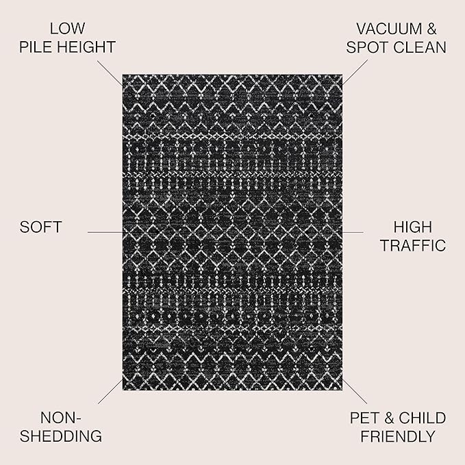 JONATHAN Y Boho Vintage Diamond Black/Ivory Square Area Rug 7X7 ft, Moroccan - Image 2