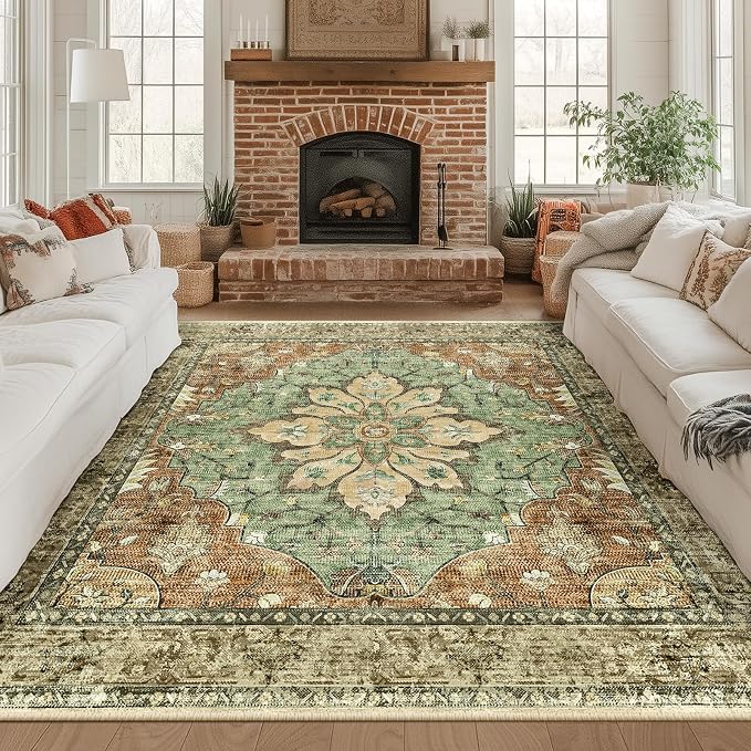 RELEANY Area Rugs Square 8ft Washable Non-Slip, Floral Vintage Distress - Image 3