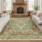 RELEANY Area Rugs Square 8ft Washable Non-Slip, Floral Vintage Distress - Image 3