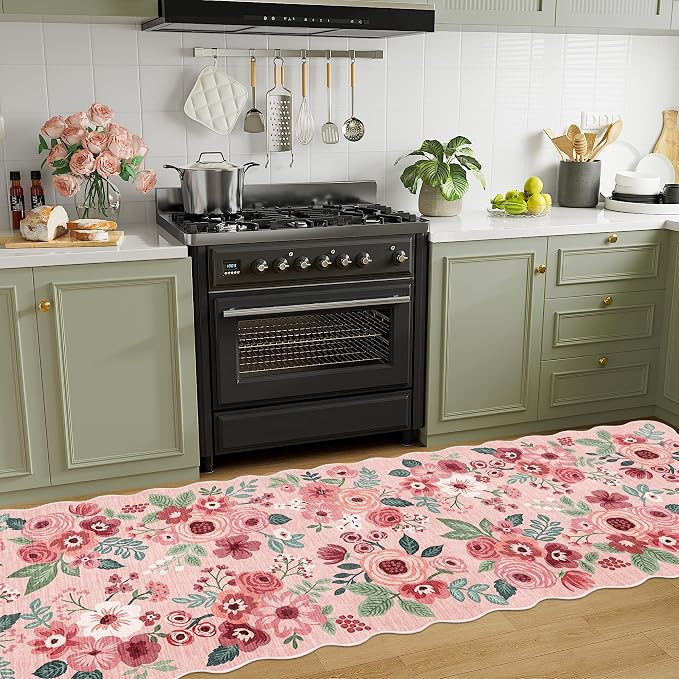 DUKINO 2.6x10 Runner Rug for Hallway, Lightweight Washable Floral Kitchen Rug - Image 3