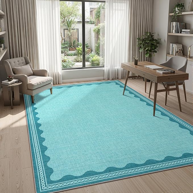 GarveeHome Scalloped Teal Washable Rugs 8x10 Rug - Image 3