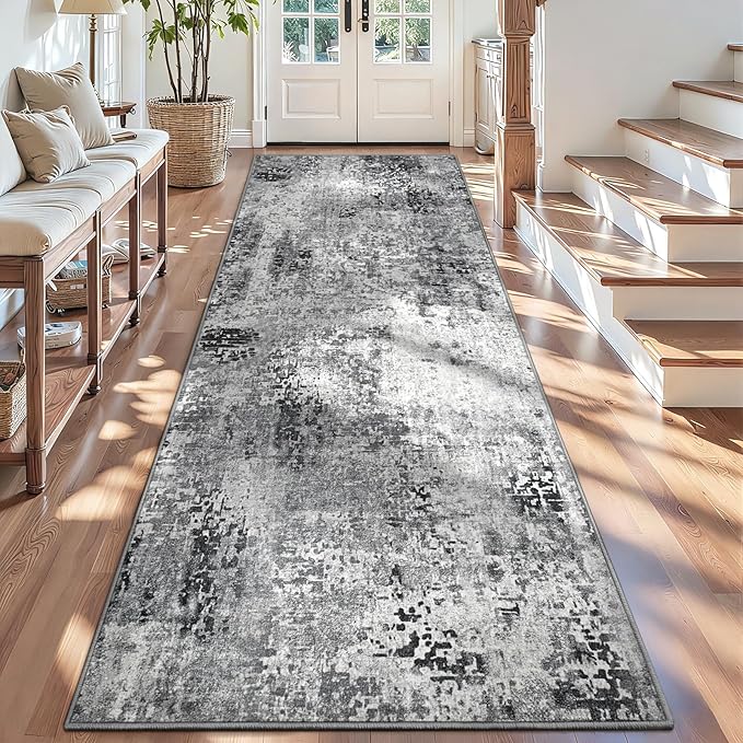 3x12 Grey Rug Runners for Hallways Kitchen Runner Rug Non Slip Washable Black by OmpaaHomeDecor