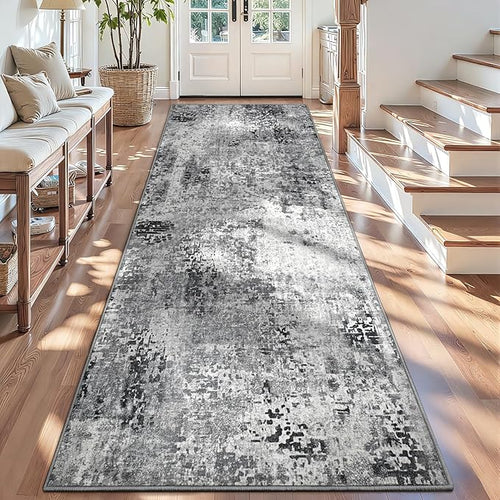 3x12 Grey Rug Runners for Hallways Kitchen Runner Rug Non Slip Washable Black by OmpaaHomeDecor