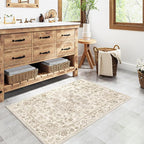 2x3 Washable Neutral Area Rug Beige Vintage Entryway Kitchen Carpet Non-Slip - Image 2