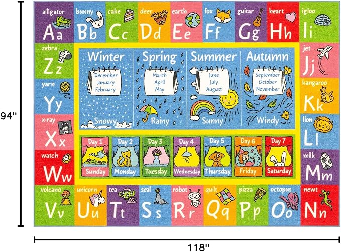 KC Cubs 8x10 ABC Alphabet, Months & Days Rug – Educational Play Mat Carpet - Image 2