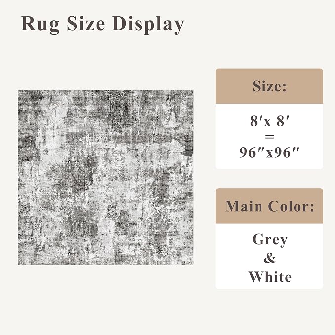 8x8 Square Area Rug Living Room – Non-Slip Washable Large Floor Carpet - Image 2