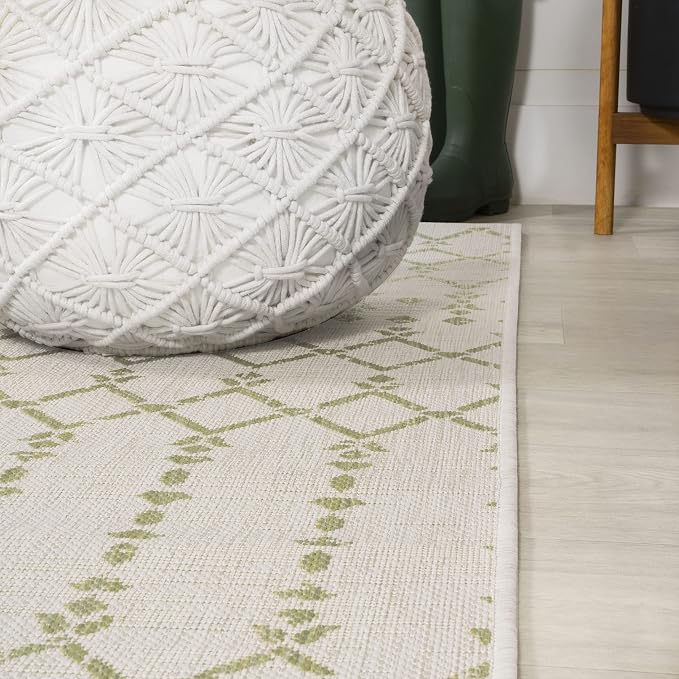 JONATHAN Y Moroccan Geometric Indoor Outdoor Runner Rug 2X10 Cream/Green - Image 4