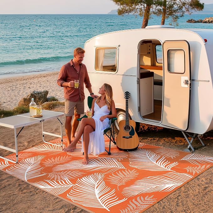 Pauwer Waterproof Outdoor Rug 9x12, Reversible Plastic Straw Patio Camping Rug - Image 8