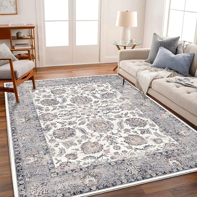 CHAMPLANT 6x9 Washable Area Rug Boho Chic Medallion Distressed Design by CHAMPLANT
