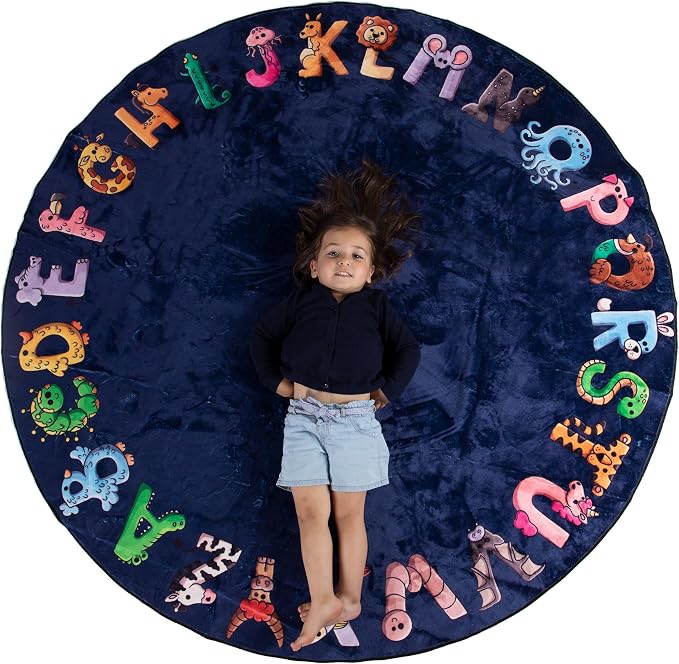 ABC Alphabet Rug for Kids – 6 ft Round Blue Play Mat for Toddlers & Babies by Unknown