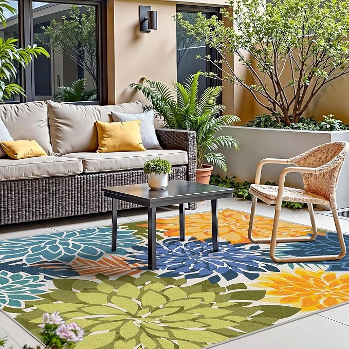 4x6 Washable Rug for Living Room Tropical Botanical Modern Floral Chenille Area - Image 3
