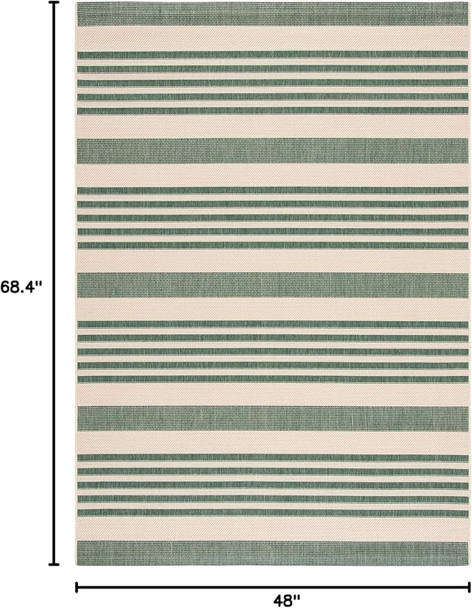 SAFAVIEH Courtyard Collection 4' x 5'7" Beige/Dark Green CY6062 Stripe Indoor/ - Image 2